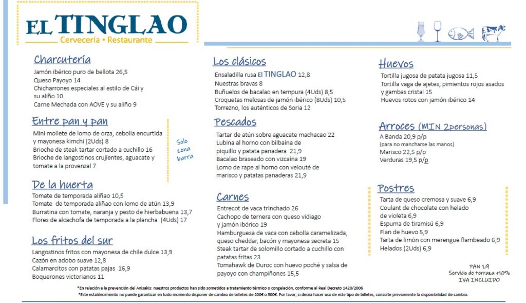Carta Comida El Tinglao